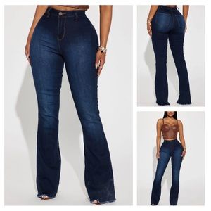 NWT Flare Jeans in Dark Wash with Fringe Bottom